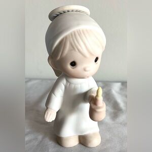 Precious Moments Come Let Us Adore Him Angel Figurine 1982 Porcelain Candle